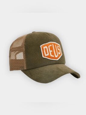DEUS EX MACHINA Olive/ Orange Corduroy Trucker Hat NWT 🏷️ (SOLD OUT) ‼️‼️‼️